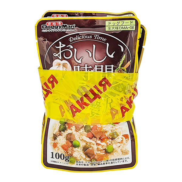 DoggyMan (Догимен) Low Fat Chicken & Liver - Набор влажных кормов для собак любого возраста склонных к лишнему весу с мясом курицы и печёнкой в желе 4 шт. по 100 г