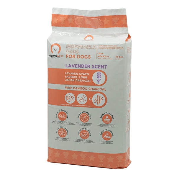 Misoko&Co (Мисоко&Ко) Disposable Dog Pads With Charcoal & Lavender Scent - Одноразовые пеленки для собак с углем и ароматом лаванды 10 шт. 60х90 см