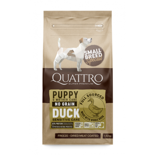 Quattro (Кватро) Dog Puppy Small Breed With Duck - Сухой корм для щенков с уткой 1.5 кг
