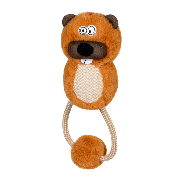 GiGwi (ГиГви) Eco Friends - Игрушка для собак бобер с пищалкой и веревкой 30 см