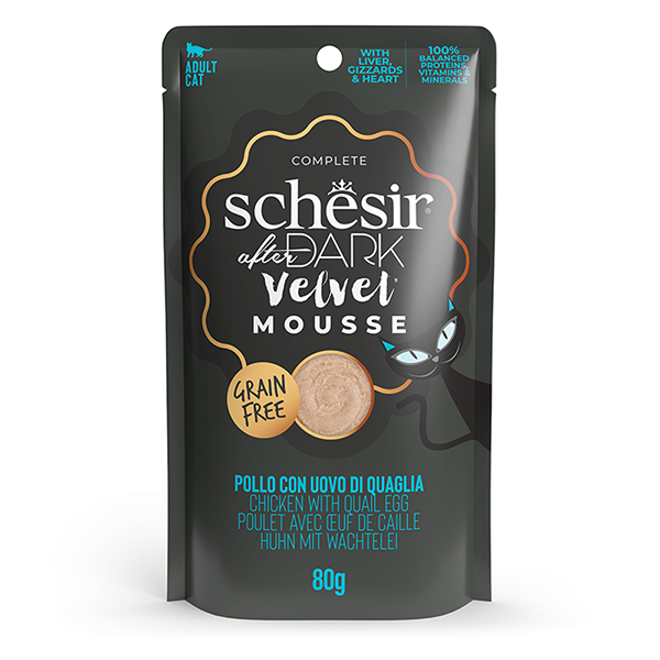 Schesir (Шезир) Cat After Dark Chicken&Quail Egg Mousse - Влажный корм для кошек с курицей и перепелиными яйцами мусс 80 г