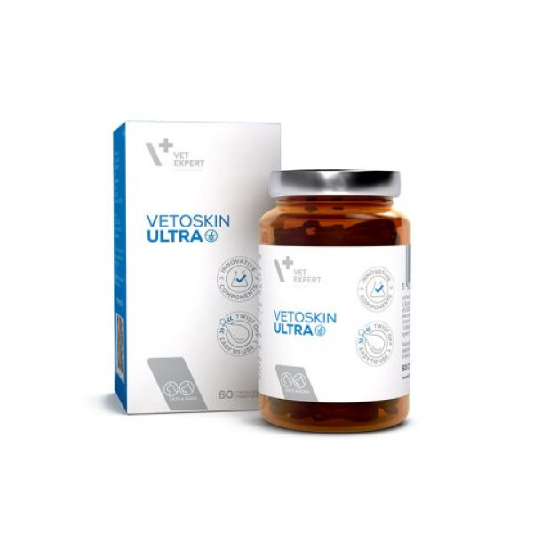 VetExpert (ВетЭксперт) Cat&Dog VetoSkin Ultra - Пищевая добавка для кошек и собак для комплексной поддержки и регенерации кожи и шерсти у кошек и собак 60 шт.