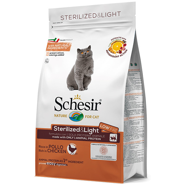 Schesir (Шезир) Cat Sterilized & Light Chicken - Сухой корм для стерилизованных , склонных к полноте котов с курицей 400 г