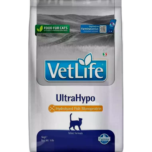 Farmina Vet Life (Фарміна Вет Лайф) Cat UltraHypo Adult - Сухий лікувальний корм для дорослих котів для зниження харчової алергії та/або непереносимості інгредієнтів 5 кг