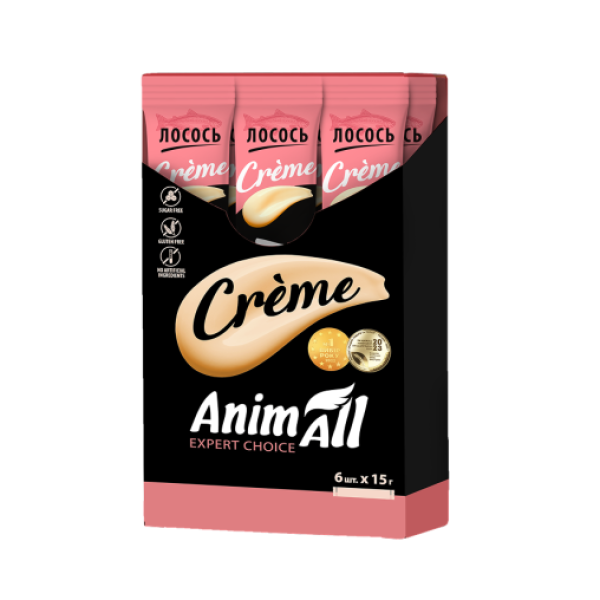 AnimAll (Энимал) Сrème Cat Salmon - Жидкое лакомство для кошек со вкусом лосося 6Х15 г