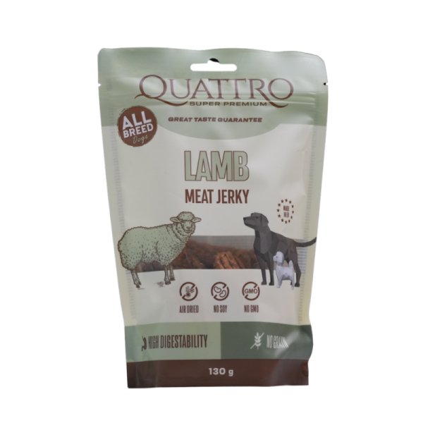 Quattro (Кватро) Dog Grain Free Lamb Jerky Adult All Breeds - Лакомство беззерновое для взрослых собак всех пород джерки с мясом ягнёнка 130 г