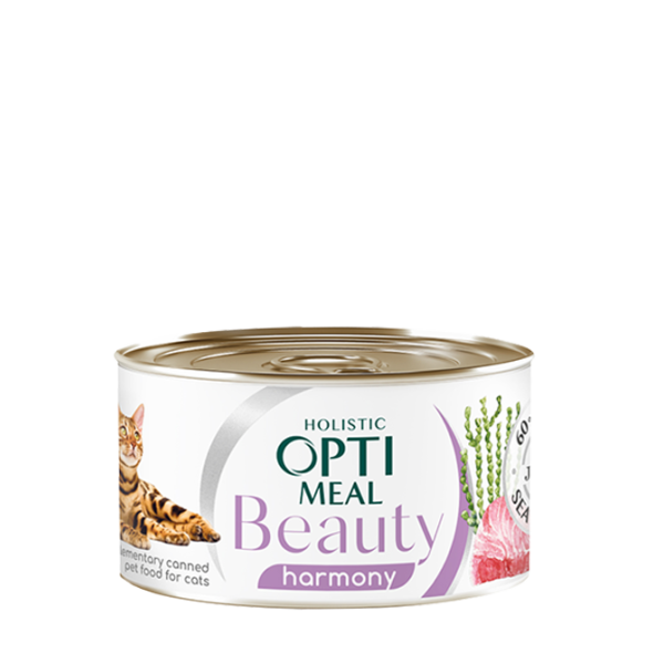 Optimeal (Оптимил) Cat Beauty With Calm Effect - Влажный корм для кошек с полосатым тунцем с морскими водорослями в желе с успокаивающим эффектом 85 г