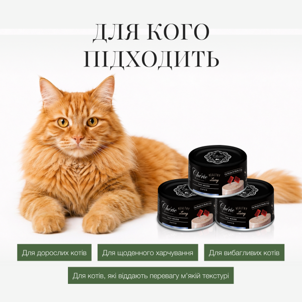 Cherie (Чери) Cat Grain Free Tuna Healthy Living Mousse Adult - Влажный беззерновой корм для взрослых котов мусс с мясом тунца 80 г Cherie (Чери) Cat Grain Free Tuna Healthy Living Mousse Adult - Влажный беззерновой корм для взрослых котов мусс с мясом тунца 80 г