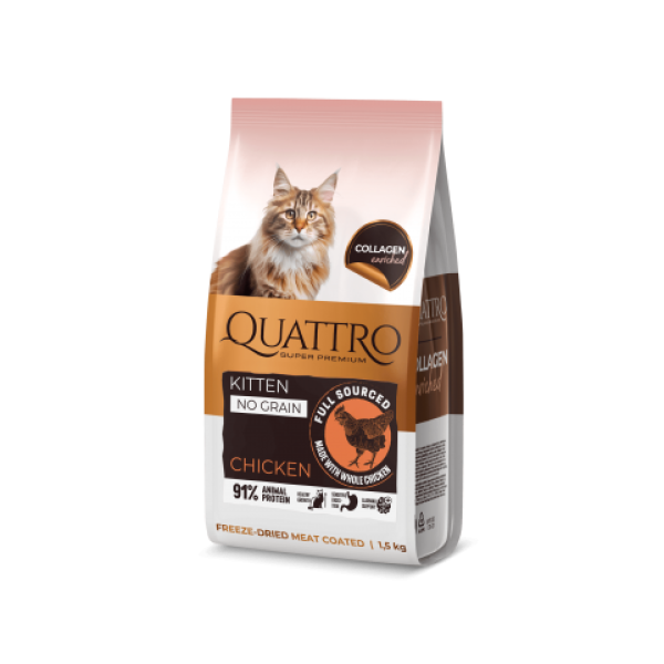 Quattro (Кватро) Cat Grain Free Chicken Kitten - Сухой беззерновой корм для котят с мясом курицы 1.5 кг