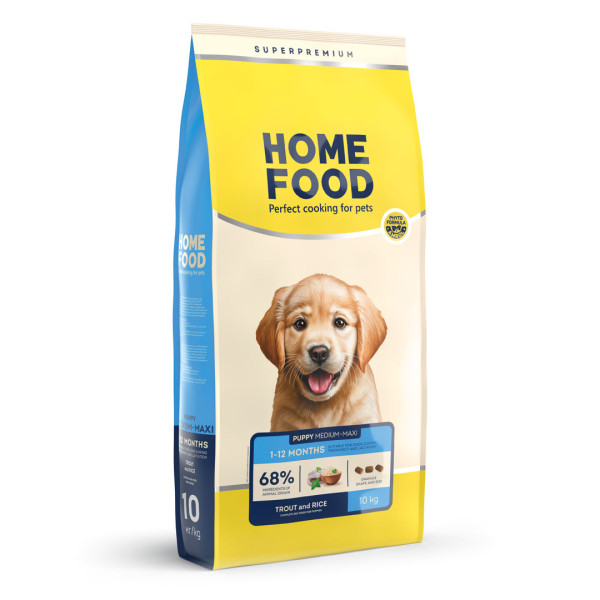 Home Food (Хоум Фуд) Dog Puppy Medium & Maxi Hypoallergenic Trout & Rice - Сухий гіпоалергенний корм для цуценят середніх і великих порід з м’ясом форелі та рисом 10 кг