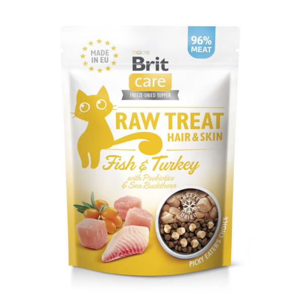 Brit (Брит) Raw Treat Hair & Skin Freeze-dried - Лакомство для кошек с рыбой и индейкой, 40 г