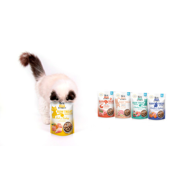 Brit (Брит) Raw Treat Hair & Skin Freeze-dried - Лакомство для кошек с рыбой и индейкой, 40 г