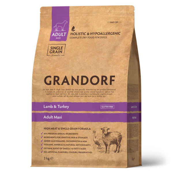 Grandorf (Грандорф) Lamb & Turkey Adult Maxi - Сухой гипоаллергенный корм для собак крупных пород с ягненком и индейкой 3 кг