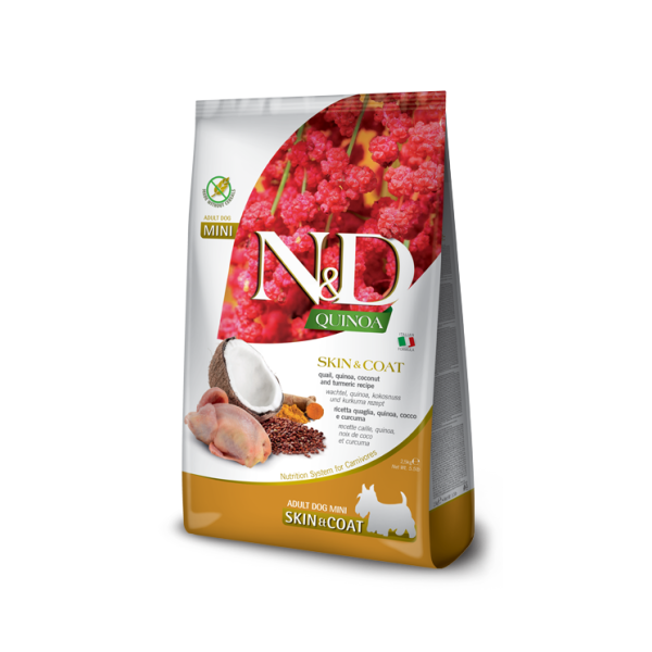 Farmina (Фармина) Dog Grain Free N&D Quinoa, Skin & Coat Quail Adult Mini - Сухой беззерновой корм для собак с перепелкой, киноа, кокосом и куркумой 7 кг