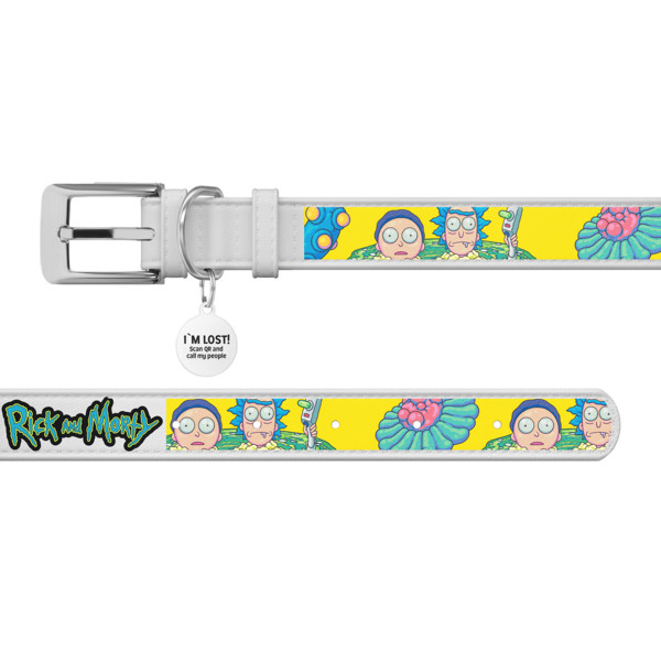 WauDog (ВауДог) Design рисунок "Рик и Морти 1" - Ошейник для собак кожаный белый (Ш 12 мм, Д 20-28 см) XS