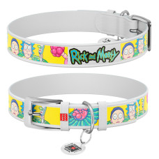 WauDog (ВауДог) Design малюнок "Рік та Морті 1" - Нашийник для собак шкіряний білий (Ш 12 мм, Д 20-28 см) XS