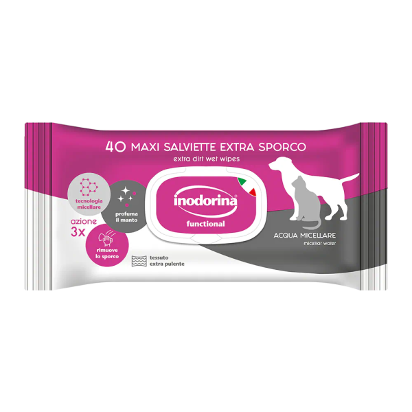Inodorina (Инодорина) Functional Acqua Micellare - Влажные салфетки для собак и котов с мицеллярной водой 40 шт