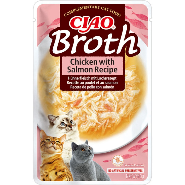 INABA (Инаба) Cat Ciao Broth With Chicken&Salmon - Лакомство для кошек тушеная курица и лосось в бульоне 40 г