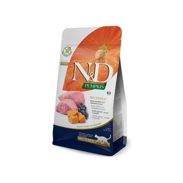 Farmina (Фармина) Cat Grain Free N&D Pumpkin Neutered Adult Lamb & Blueberry - Сухой корм для взрослых стерилизованных котов с ягненком и черникой 1.5 кг
