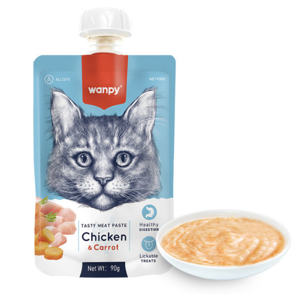 Wanpy (Ванпи) Cat Chicken & Carrot - Жидкий корм для кошек крем-пюре с курицей и морковью 90 г