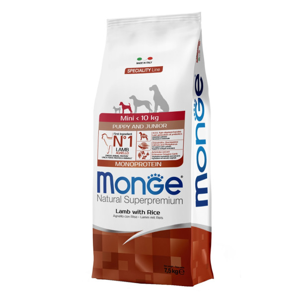 Monge (Монж) Dog Lamb & Rice Puppy & Junior Mini - Сухой корм для щенков мелких пород с мясом ягнёнка и рисом 7.5 кг
