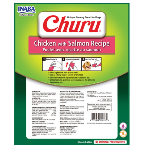 INABA (Инаба) Dog Churu Mousse With Chicken & Salmon - Лакомство для собак мусс с курицей и лососем 160 г