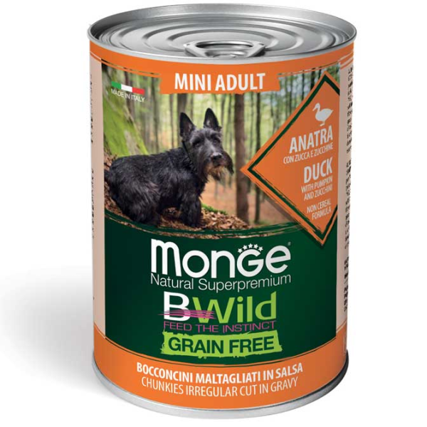 Monge (Монж) Bwild Dog Adult Mini Anatra - Влажный корм для собак мелких пород беззерновой с уткой и кабачками 400 г