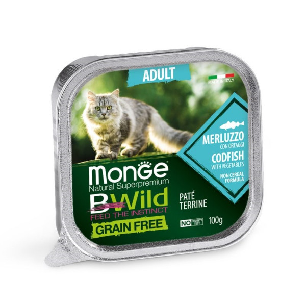 Monge (Монж) Bwild Cat Grain Free Cod Pate Adult - Влажный беззерновой корм для взрослых котов паштет с мясом трески 100 г
