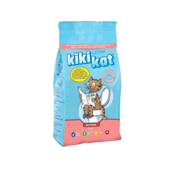 KikiKat (КикиКет) Baby Powder - Наполнитель бентонитовый для кошачьих туалетов с ароматом детской пудры 5 л