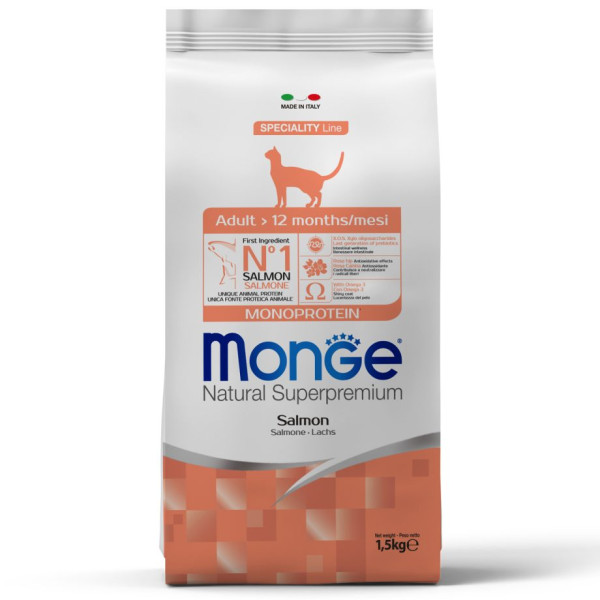 Monge (Монж) Cat Salmon Monoprotein Adult - Сухий монопротеїновий корм для дорослих котів з м’ясом лосося 1.5 кг