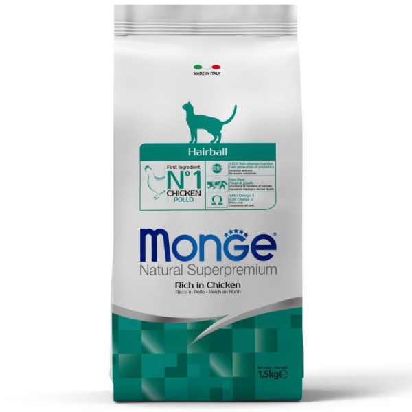 Monge (Монж) Cat Chiсken Hairball Adult - Сухой корм для взрослых котов для выведения шерсти с мясом курицы 1.5 кг