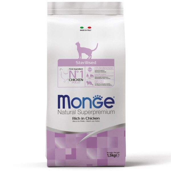 Monge (Монж) Cat Chicken Sterilised Adult - Сухой корм для взрослых стерилизованных котов с мясом курицы 1.5 кг