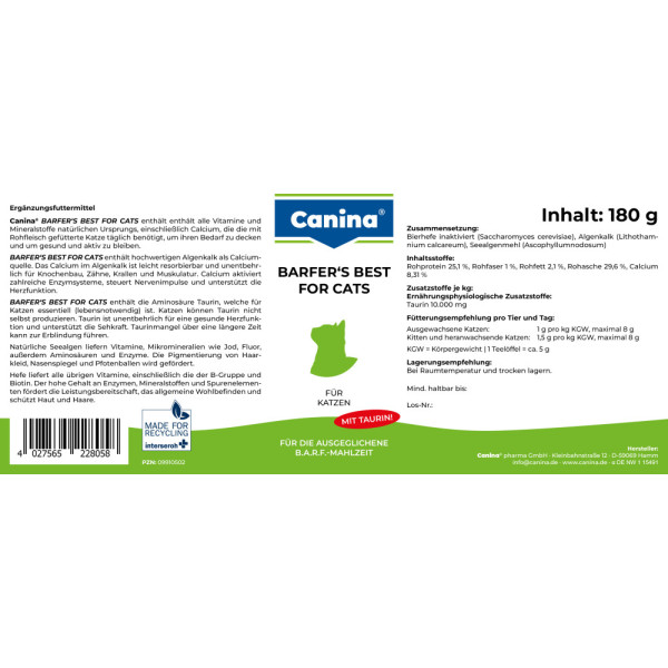 Canina (Канина) Barfer Best - Витаминно-минеральный комплекс для кошек на натуральном кормлении порошок 180 г