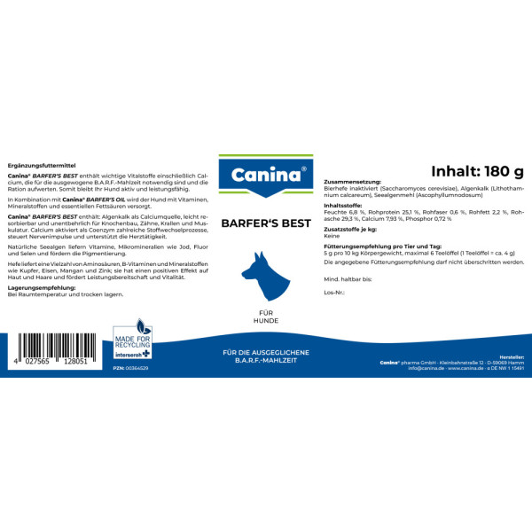 Canina (Канина) Barfers Best - Витаминно-минеральный комплекс для взрослых собак, кормящих натуральным кормом 180 г