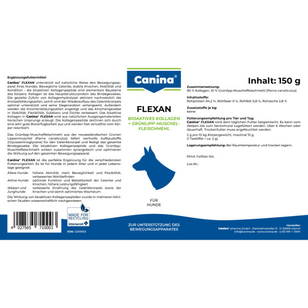 Canina (Канина) Flexan - Витамины для собак для поддержки опорно-двигательного аппарата, 150 г