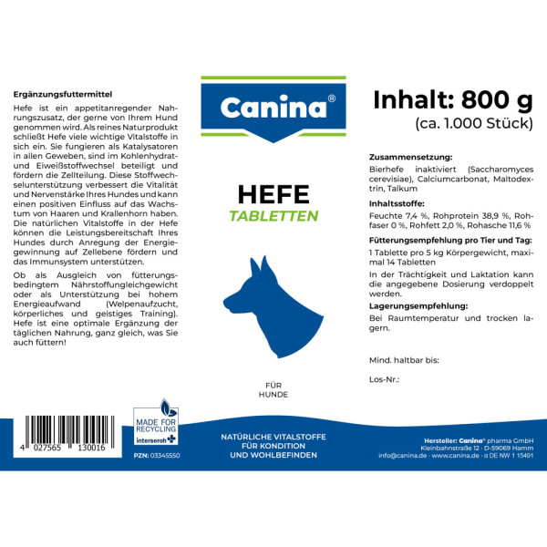 Canina (Канина) Hefe - Витамины для собак, дрожжевые таблетки с энзимами (992 табл) 800 г