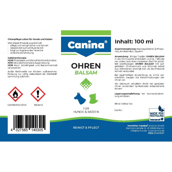 Canina (Канина) Ohren-Balsam - Бальзам для собак и кошек, для ушей 100 мл