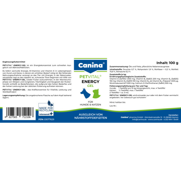 Canina (Канина) PetVital Energy-Gel - Витамины для собак, для быстрого восстановления, 100 мл