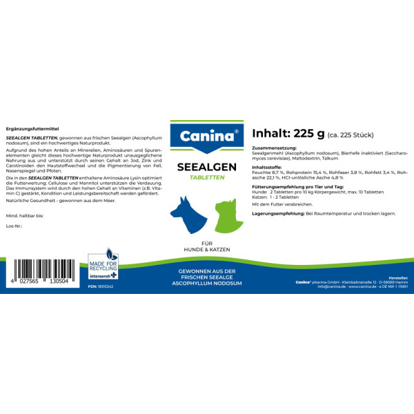 Canina (Канина) Seealgen - Витамины для собак и кошек, для шерсти с морскими водорослями (220 табл) 225 г