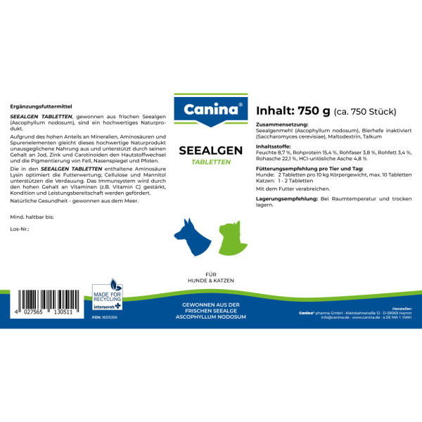 Canina (Канина) Seealgen - Витамины для собак и кошек, для шерсти с морскими водорослями (730 табл) 750 г