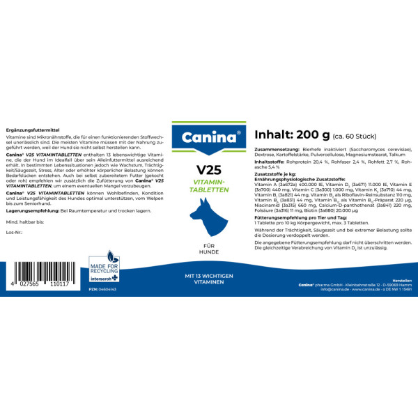 Canina (Канина) V25 Vitamintabletten - Витамины для собак, поливитаминный комплекс (60 табл) 200 г