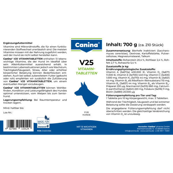 Canina (Канина) V25 Vitamintabletten - Витамины для собак, поливитаминный комплекс (210 табл) 700 г