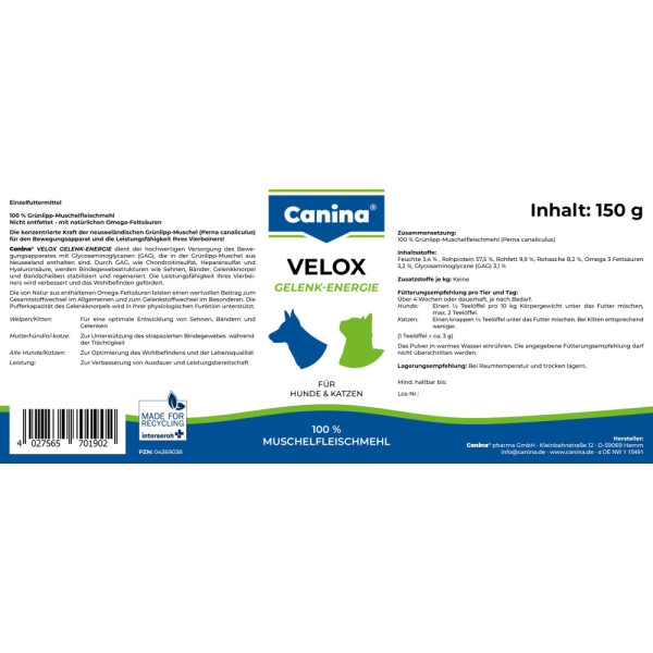 Canina (Канина) Velox Gelenk Energie - Витамины для собак, порошок с высоким содержанием глюкозаминогликанов 150 г