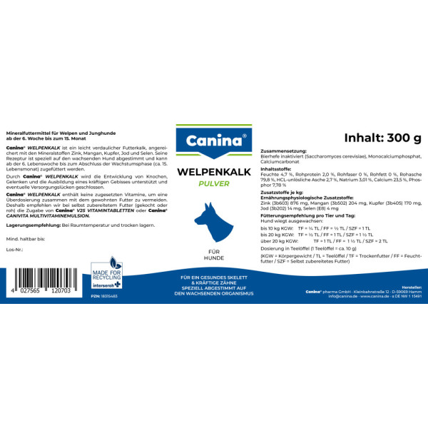Canina (Канина) Welpenkalk Pulver - Витамины для щенков, порошок 300 г