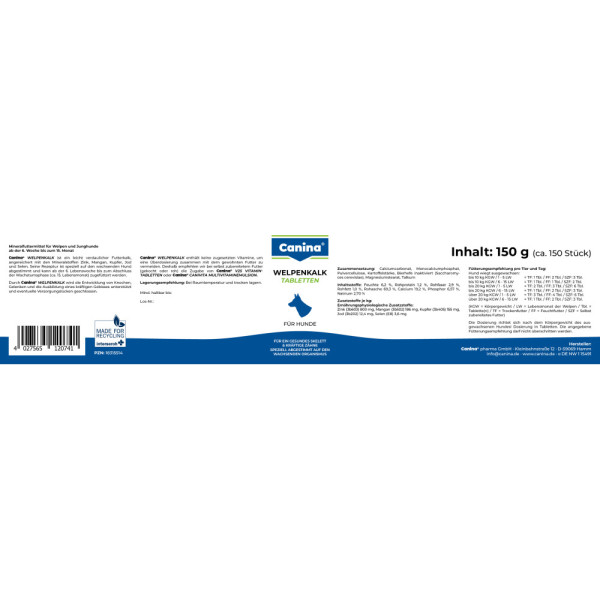 Canina (Канина) Welpenkalk - Витамины для укрепления зубов и костей у щенков (150 табл) 150 г