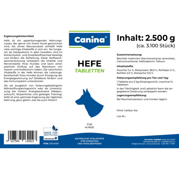 Canina (Канина) Hefe - Витамины для собак, дрожжевые таблетки с энзимами (3100 табл) 2500 г