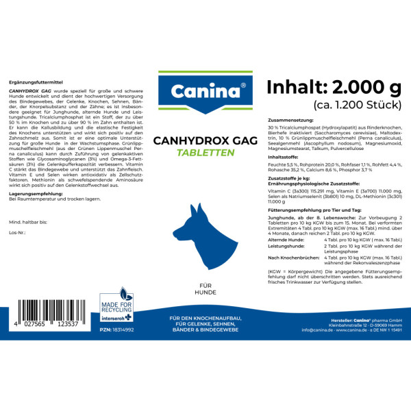 Canina (Каніна) Canhydrox GAG - Вітаміни для собак, при проблемах з суглобами та м'язами (1200 таб) 2 кг