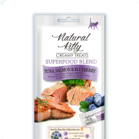 Natural Kitty (Нейчерал Кітті) Cat Grain Free Tuna, Salmon & Blueberry Creamy Treats Adult - Ласощі беззернові для дорослих котів з м’ясом тунця, лосося та чорницею 4х12 г