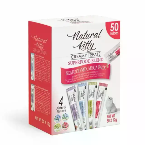 Natural Kitty (Нейчерал Китти) Cat Grain Free Fish Mix Creamy Treats Adult - Набор беззерновых лакомств для взрослых котов микс вкусов на основе мяса рыбы 50х12 г