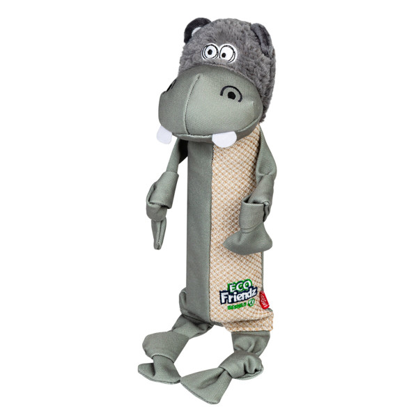 GiGwi (ГиГви) Eco Friends - Игрушка для собак бегемот с пластиковой бутылкой и пищалкой 39 см